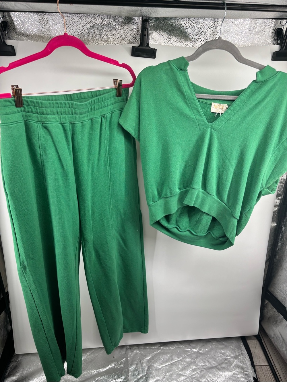 Green Women's Lounge Pants & V-Neck Top Set